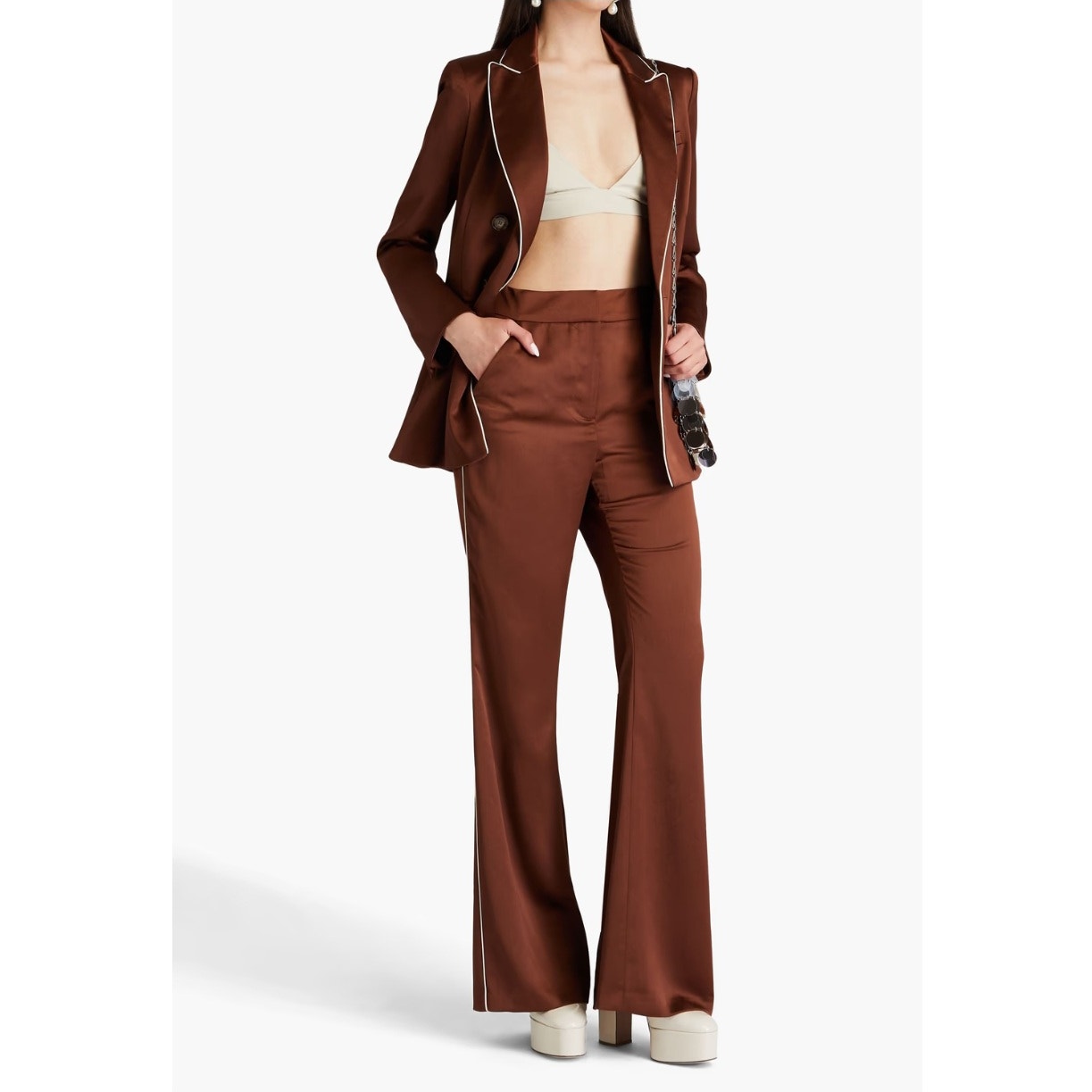 Veronica Beard Brown Enrick Satin Flared Pinstripe Pants Nwot Size 10